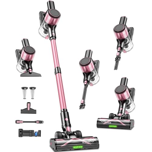 Pink Cordless Vacuum Cleaner 50KPa Lightweight Stick for Home & Pet Hair