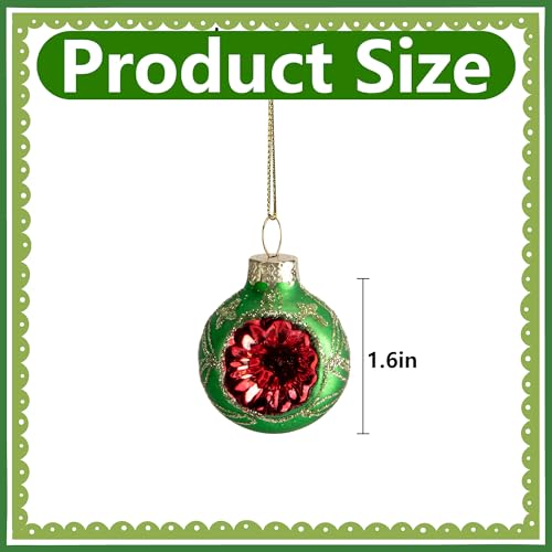 9 Pcs Christmas Glass Reflector Ball Ornaments - 1.6 Inch Hanging Holiday Decor
