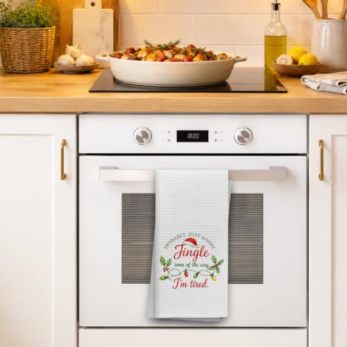 OHSUL Jingle Santa Hat Christmas Kitchen Dish Towels 16x24 Inch
