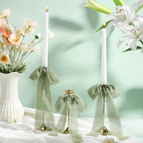 24 Pcs Christmas Tree Bows Candlestick Decoration Large Tie Bows Ribbon Gift Wrapping Coquette Decorations for Christmas Tree Wedding Party Baby Shower Decorations, 9.5 Inch(Sage Green)