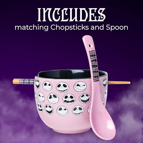 Nightmare Before Christmas Jack Emojis Ramen Bowl 20oz with Spoon & Chopsticks - Official Merch