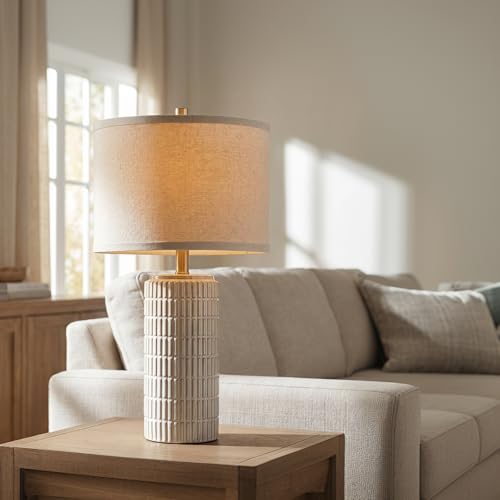 AIEAMPDO 23'' Beige & White Ceramic Table Lamps Set of 2 for Living Room & Bedroom