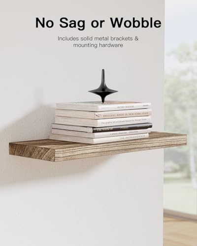Amada Floating Wall Shelves Set of 4 - Light Brown Paulownia Wood