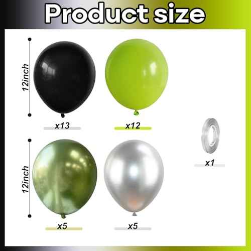 Green and Black Balloons, 35PCS Lime Green Black Silver Balloons, Gamer Latex Balloon for Boys Men Football Video Game On Level Favor Theme Jungle Theme Graduation Birthday Party Decorations Supplies