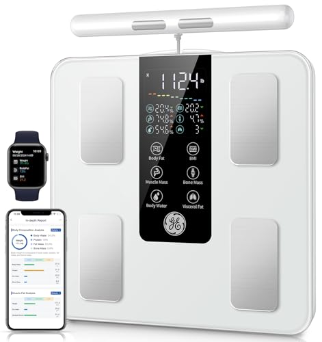 White GE Smart Body Composition Scale - Full Body Analysis, 50+ Metrics, 12.2-inch Display