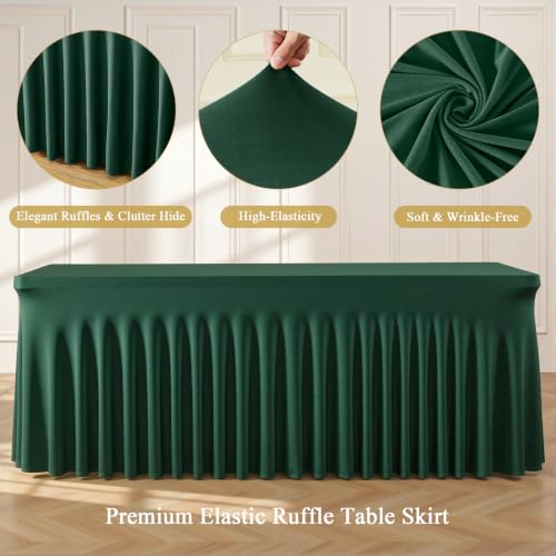Gogoparti 4 Pack Hunter Green 6ft Rectangle Tablecloths, Elastic Fitted Warp-Free Spandex Table Covers