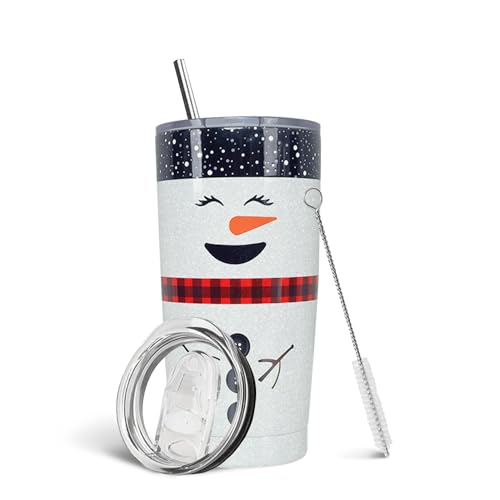 Haretu 20 OZ Christmas Insulated Tumbler with Lids & Straws - Snowman Holiday Travel Mug - Variation 01.christmas tumbler