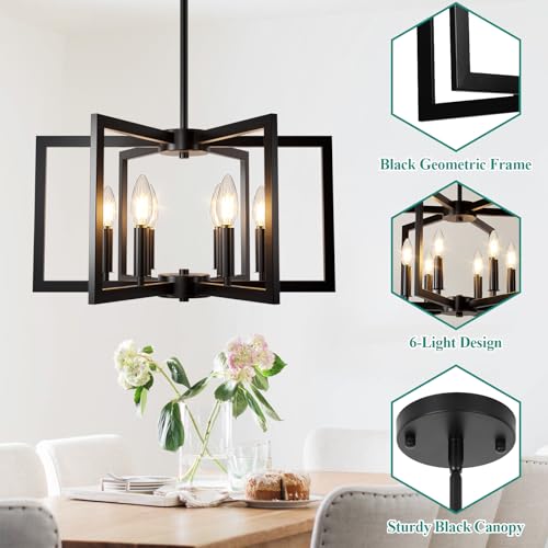 Bairth 20-62 Inch Adjustable Black 6-Light Farmhouse Kitchen Chandelier