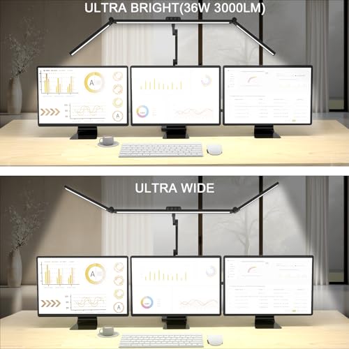Black Architect Desk Lamp 36W 3000LM Dimmable Overhead Table Light with Remote