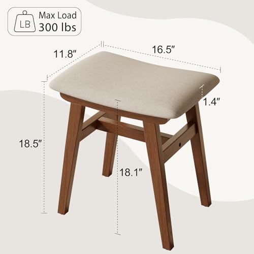 Muwuele 18.5" Walnut Solid Wood Vanity Stool with Cushion - Upgraded Wide Seat