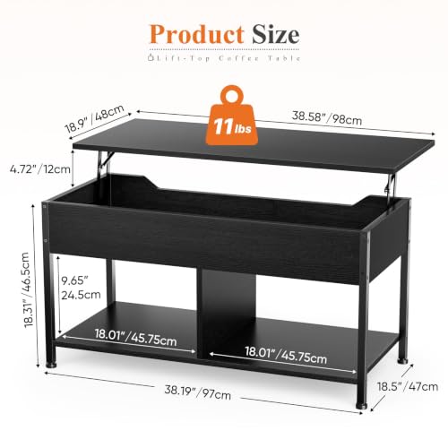 DUMOS Lift Top Coffee Table with Hidden Storage and Modern Rustic Design