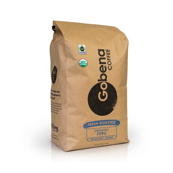Gobena Organic Fair Trade Peruvian Ground Coffee 5lb Pack - Medium Roast, 100% Arabica, Bulk 80oz