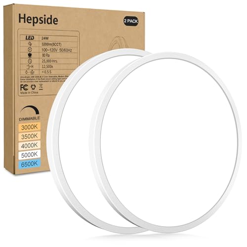 hepside 2-Pack White 12-Inch Dimmable LED Flush Mount Ceiling Light, 5 Color Temp