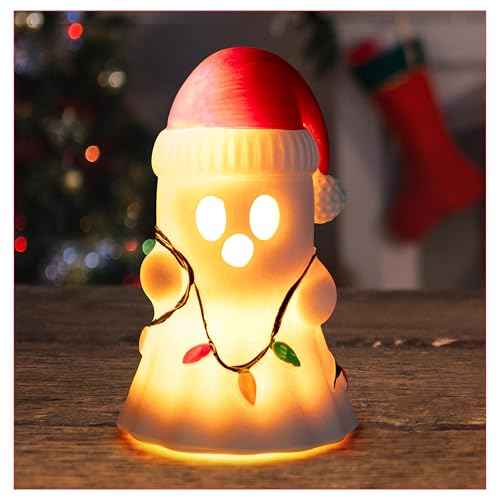 Christmas Ghost Decor - Halloween White Ghost with Santa Hat Led Night Light Little Boo Figurine Statue Festival Lamp Table Topper Decoration for Home Garden Room Halloween Xmas Decor Supplies
