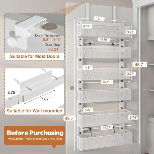 White 6-Tier Over The Door Organizer - Heavy-Duty Metal Mesh Rack, Adjustable & Wall Mountable