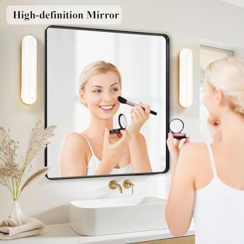 36x36 Black Bathroom Vanity Mirror Over Sink - Wall Square Mirror with Explosion-Proof Film