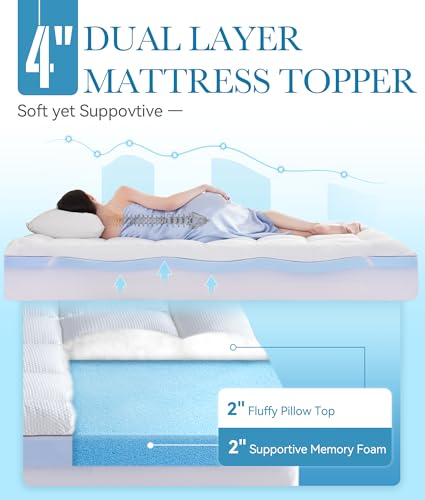 Twin 4 Inch Waterproof Memory Foam Mattress Topper - Gel & Down Alternative Quilted Cover
