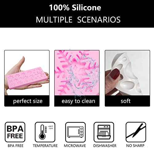 Snowflake Fondant Silicone Molds 4 Pcs, Christmas Series Chocolate Molds for Cake Decoration Cupcake Topper Candy Sugar Craft Gum Paste Resin Clay