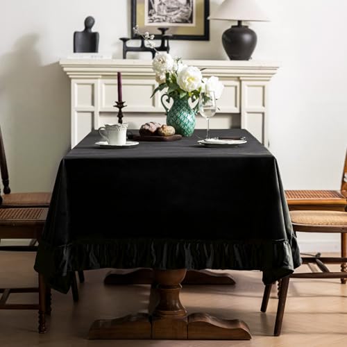 Chorowl Black Velvet Tablecloth 60x120 Inch Rectangular with Ruffle