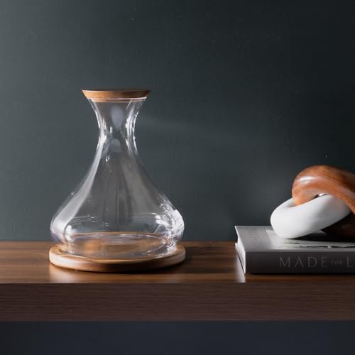 Cork & Mill Wine Decanter Set with Acacia Wood Stand & Stopper