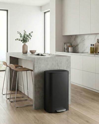 Black Stainless Steel 13.2+1.3 Gallon Trash Can Set with Pedal and Soft-Close Lid