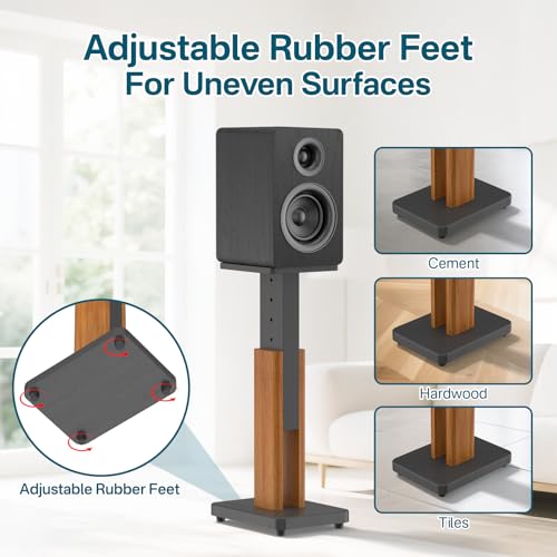 Rimous Height Adjustable Wood Speaker Stands Pair for Bookshelf & Studio Monitors