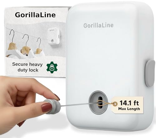 GorillaLine White Retractable Clothesline Indoor & Outdoor Wall Mount Heavy Duty Laundry Line