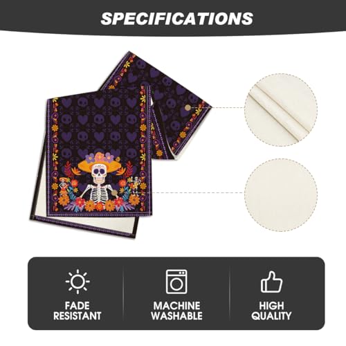 Artoid Mode Daisy Guitar Skull Day of The Dead Table Runner, Dia De Los Muertos Mexican Kitchen Dining Table Decoration for Home Party Decor 13x72 Inch