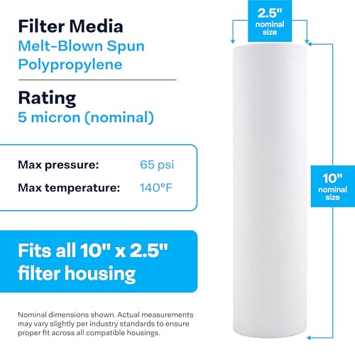 Sediment Filter 5 Micron 10x2.5 Inch Replacement Cartridge - Pack of 24