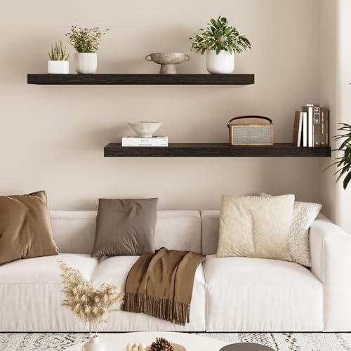 Fixwal Floating Wall Shelves Set of 2 - Black Woodgrain, 35.4 Inches