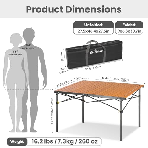 Join Nature 46.4-Inch Large Foldable Camping Table for 2-6 People - Heavy Duty Outdoor Table