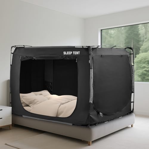 Black Twin Bed Tent for Kids & Adults, Indoor Privacy Canopy with 3 Doors - BORNA