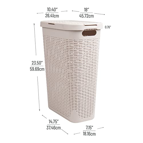 Slim Laundry Hamper Set of 2 with Lid - Ivory, 40L Capacity, Space-Saving Tapered Design