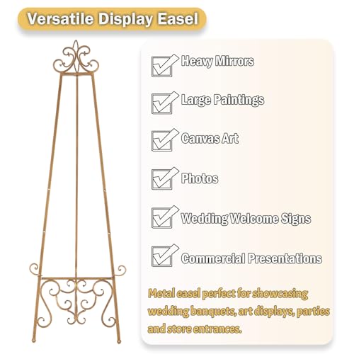 Gold Metal Easel Stand for Sign Display - Heavy Duty Adjustable Sign Holder - Fleur De Lis Top Variation