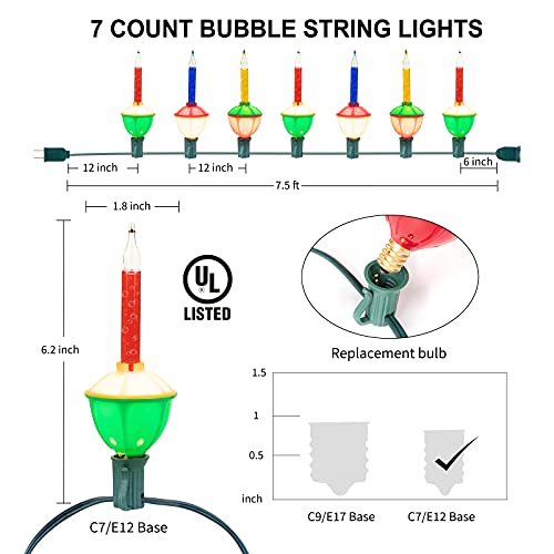 Brightown 7.5 ft Multicolor Christmas Bubble Lights - 7 Bulbs 12in Lead