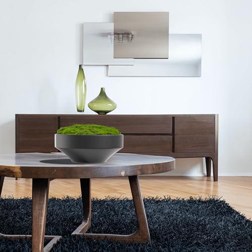 NAHARO Handmade Ceramic Moss Bowl - Black 11-Inch Artificial Plant Centerpiece