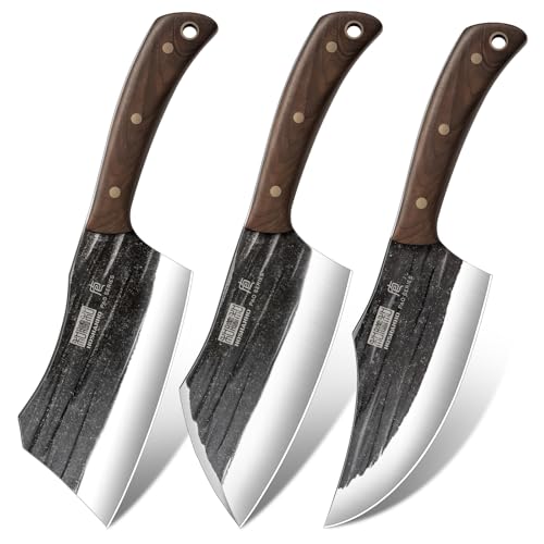 HOSHANHO 6-Inch Butcher Knife Set - Bone Cleaver & Viking Knife, 3-Piece