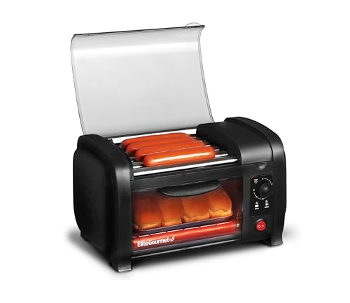 Hot Dog Toaster Oven with Steel Rollers - 4-Bun Capacity, Black