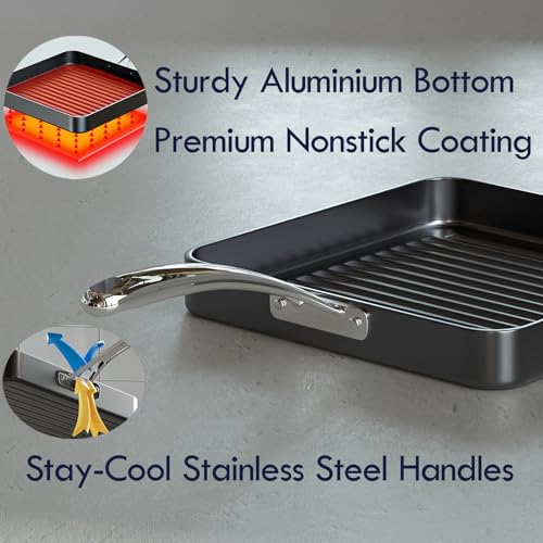Cooks Standard 11-Inch Hard-Anodized Nonstick Square Grill Pan for Indoor Cooking
