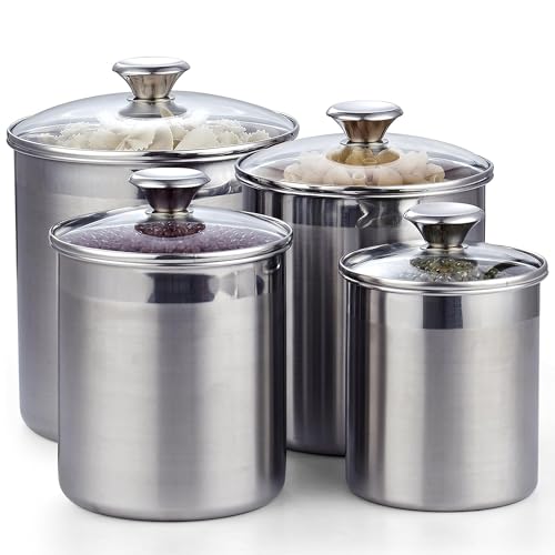 Cooks Standard 4-Piece Large Stainless Steel Canister Set for Pantry & Kitchen Storage