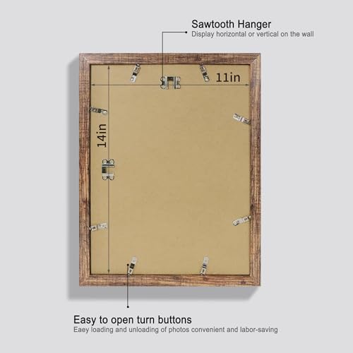 Hongkee Rustic Brown 11x14 Picture Frame Set of 4 with Glass & Mat for Wall or Table Display
