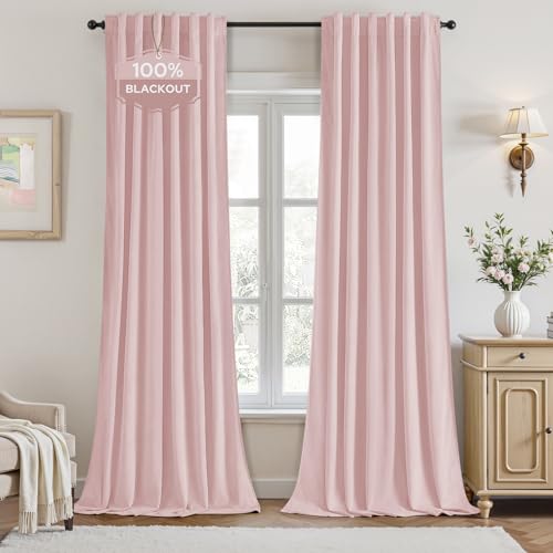 Pink Velvet Blackout Curtains - 2 Panels, 52"W x 84"L, Room Darkening