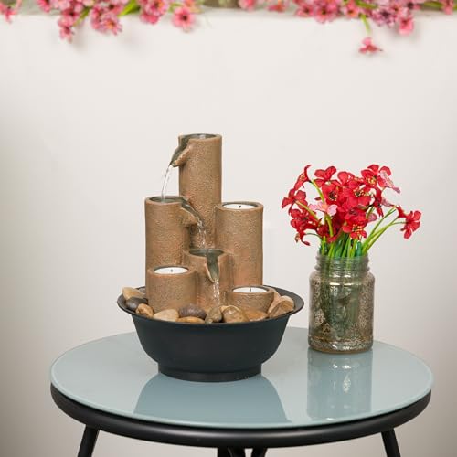 Indoor Tiered Water Fountain with Candle Holders - Brown, 11"