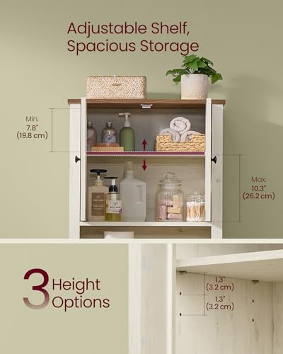 VASAGLE Rustic White Over-the-Toilet Storage Cabinet with Adjustable Shelves, 23.6''W