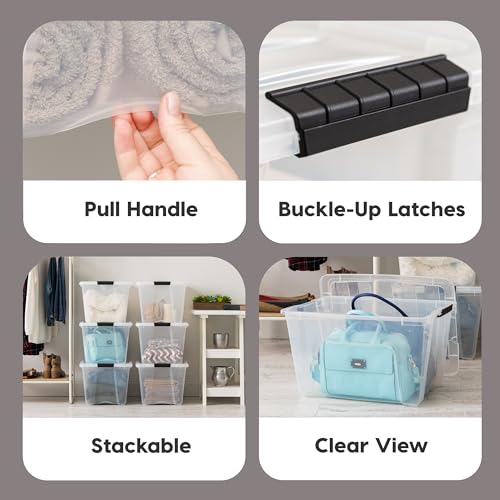 Clear Plastic Storage Bins with Lids - 54 Quart 6 Pack - Space-Saving Organization