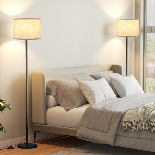 Ambimall 60-Inch Modern Floor Lamp Set of 2 Beige Shade Black Pole - Without Bulb
