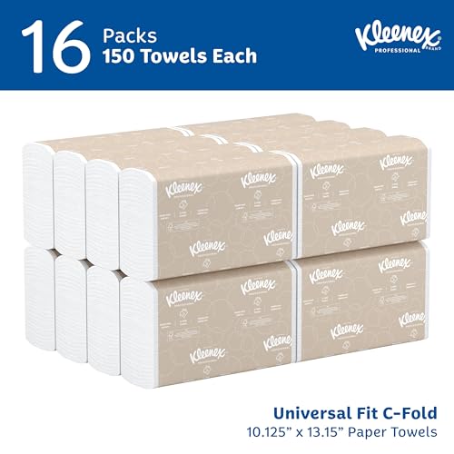 Kleenex C-Fold Paper Towels Bulk Pack 150 Sheets, Soft, Absorbent, Recycled White