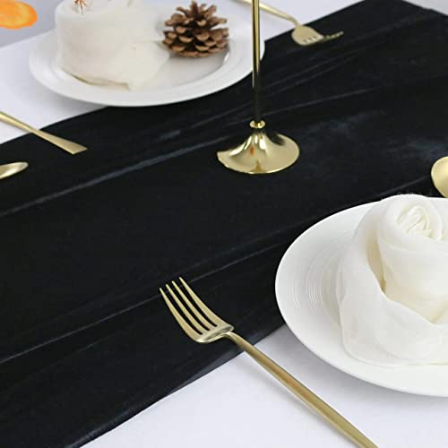 BTF Home Velvet Table Runner 5 Pack 20 x 120 in Black - Luxurious Wedding Banquet Linen