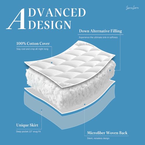 White King Size Breathable Cotton Mattress Topper with Deep Elastic Pocket & Plush Filling