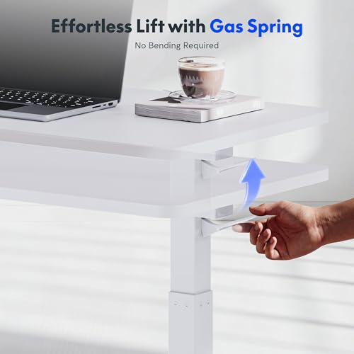 White Pneumatic Height-Adjustable Overbed Table with Wheels - FLEXISPOT H7, Small